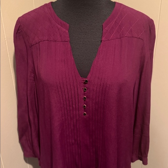 Maeve (Anthropologie) Galina plum tuxedo pleat (front & back) drop waist midi. M - Picture 3 of 10